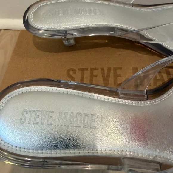 Steve Madden tracie Clear Vinyl Kitten Heel Sandals Size 8 - Picture 3 of 6